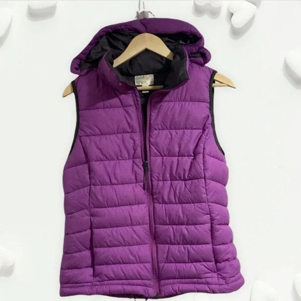 Tangerine puffer vest purple gray detachable hood warm large zippered pockets